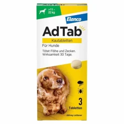 Adtab ™ Kautabletten für große Hunde 450 mg 11 bis 22 kg, 3 St> Flöhe, Zecken & Co.