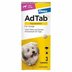 Adtab ™ Kautabletten für kleine Hunde 112 mg 2,5 bis 5,5 kg, 3 St> Flöhe, Zecken & Co.
