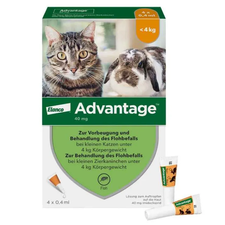 Advantage 40 für kleine Katzen und Zierkaninchen unter 4 kg, 4X0.4 ml