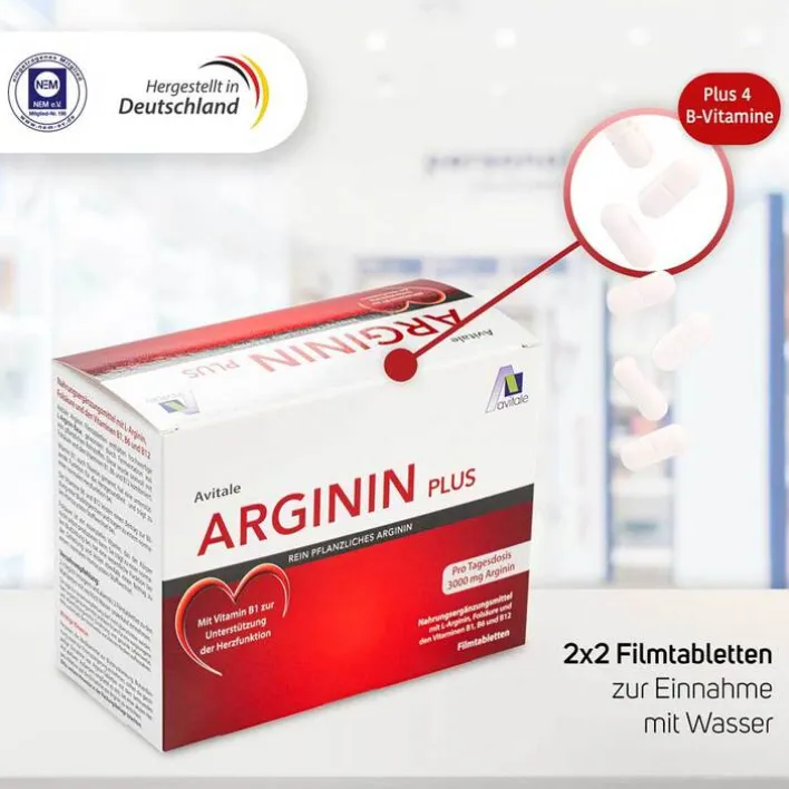 Avitale Arginin plus Vitamin B1 + B6 + B12 + Folsäure Filmtabletten , 120 St> Vitamin B Komplex|Aminosäuren