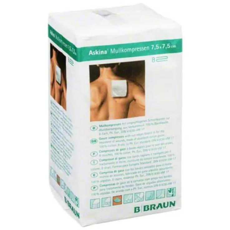 Askina Mullkompressen 7,5x7,5 cm unsteril 8fach, 100 St