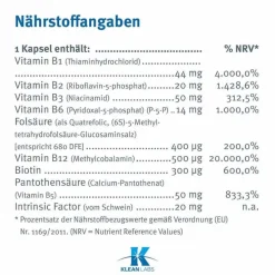 Klean Labs B-Complex mit Methylfolat und Intrinsic Factor Kap, 60 St><noscript><img width=