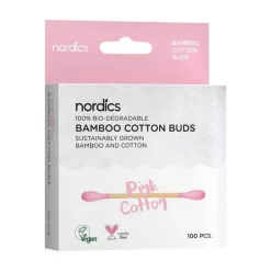 Bio Kosmetikstäbchen Bambus Baumwolle pink Nordics, 100 St