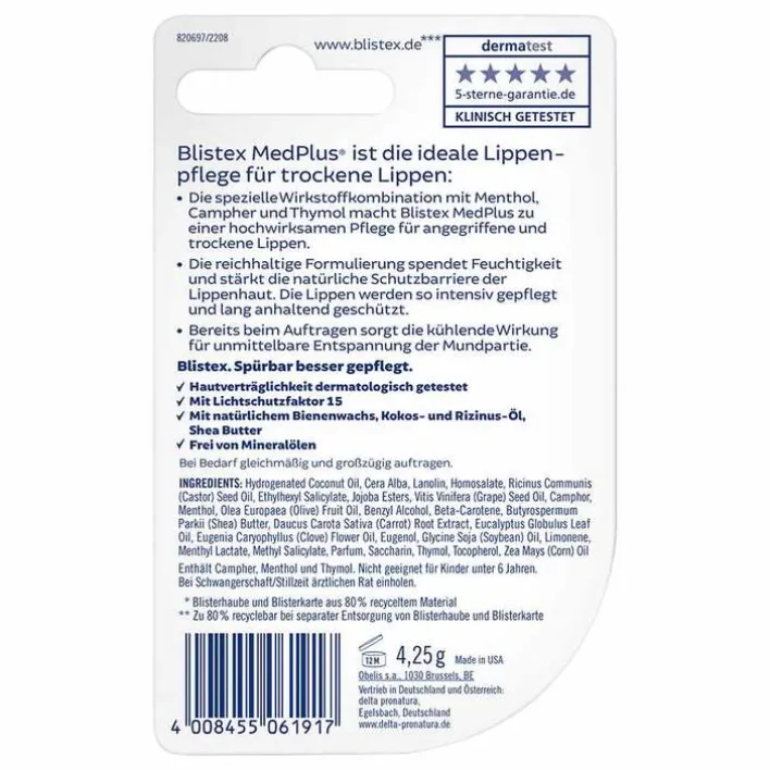 Blistex Medplus Stick ohne Mineralöl, 4.25 g> Lippenpflege