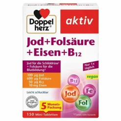 Doppelherz Jod + Folsäure + Eisen + B12 Tabletten, 150 St
