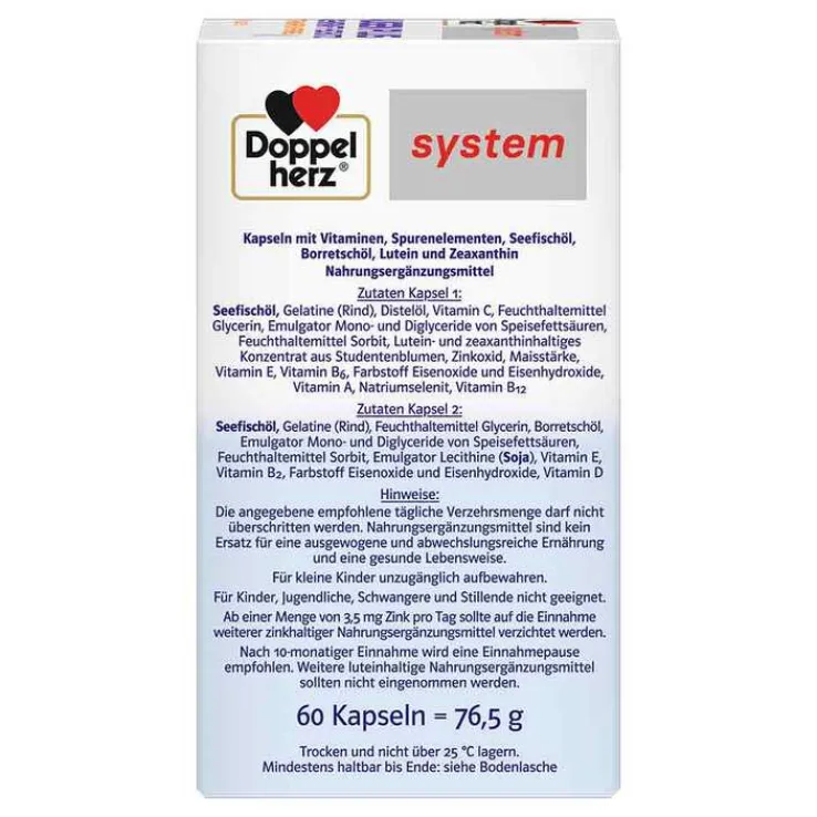 Doppelherz System Augen Plus Sehkraft +Schutz Kapseln, 60 St