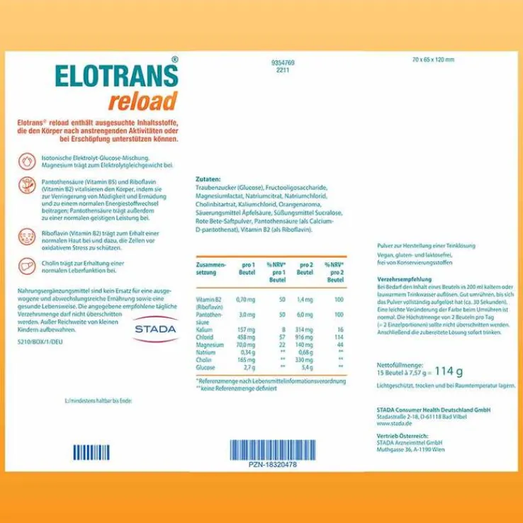 Elotrans reload Elektrolytpulver mit Vitaminen, 15X7.57 g