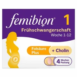 Femibion 1 Frühschwangerschaft Tabletten – 28 Stück in der 4-Wochen-Packung, 28 St> Vitamin B9 (Folsäure)|Schwangerschaft