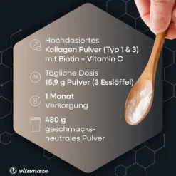 Kollagen Pulver + Biotin + Vitamin C, 480 g> Kollagen