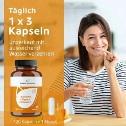R(h)ein Nutrition Kurkuma 95% Curcumin + Piperin + Vitamin C vegan Kapseln , 120 St> Kurkuma Kapseln