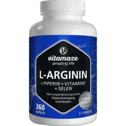 L-Arginin 750 mg hochdosiert + Piperin + Vitamine Kapseln, 360 St