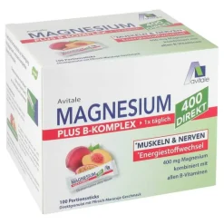 Magnesium 400 + B-Komplex direkt Pfirsich Maracuja Granulat Sticks, 100X2.5 g