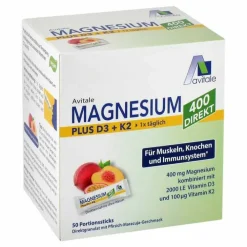 Avitale Magnesium 400 + D3 + K2 direkt Pfirsich Maracuja, 50X2.5 g> Vitamin K|Vitamin D (Colecalciferol)