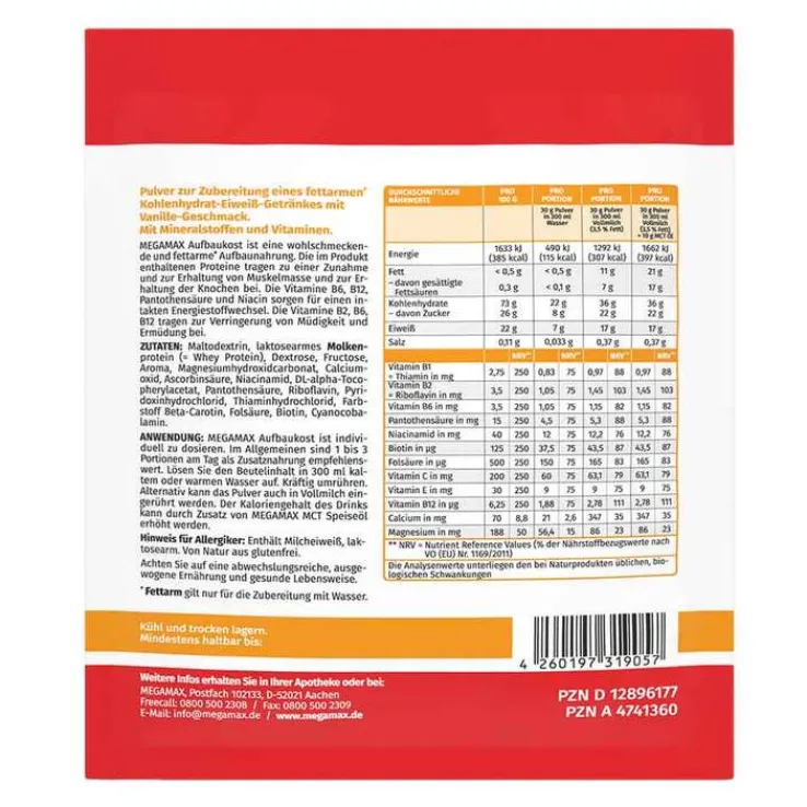 Megamax Aufbaukost Vanille Pulver, 30 g