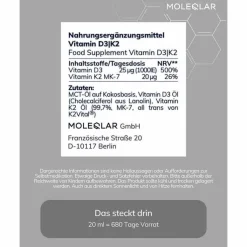 Moleqlar Vitamin D3 / K2 1000 I.E. + 20 µg Tropfen, 20 ml