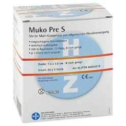 Mukopre S 7,5x7,5cm 8fach st, 25X2 St> Sterile Kompressen