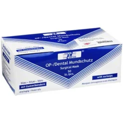 Mundschutz OP blau mit Gummiband und Nasenbügel, 50 St