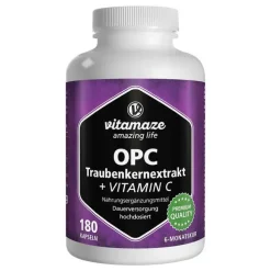 Vitamaze OPC Traubenkernextrakt hochdosiert + Vitamin C Kapseln, 180 St> Opc