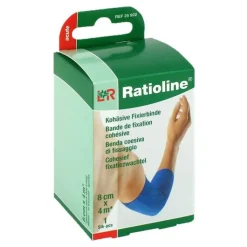 Ratioline acute Fixierbinde kohäsiv 8 cm x 4 m blau, 1 St