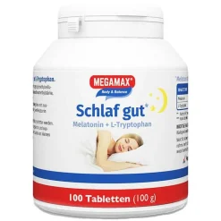Megamax Schlaf Gut Melatonin + L-Tryptophan Tabletten, 100 St> Melatonin Tabletten|Aminosäuren