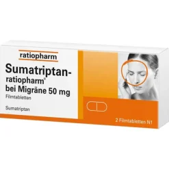 Ratiopharm Sumatriptan- bei Migräne 50 mg Filmtabletten , 2 St> Migräne Tabletten
