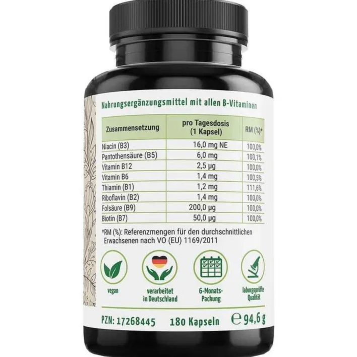Virisolis Vitamin B-Komplex Forte 6-Mon.vegan Kapseln , 180 St> Hirnleistung & Nerven