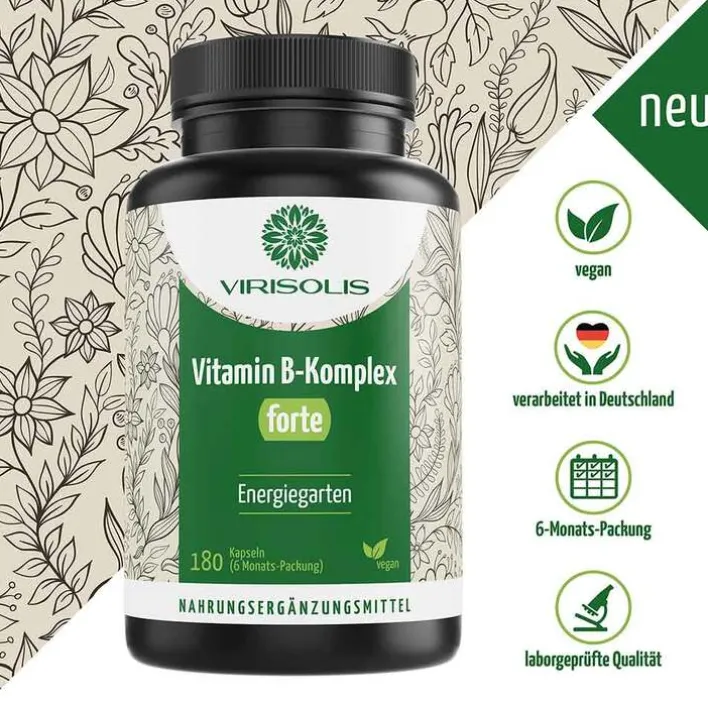 Virisolis Vitamin B-Komplex Forte 6-Mon.vegan Kapseln , 180 St> Hirnleistung & Nerven