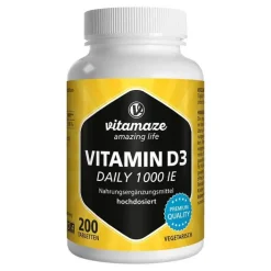 Vitamaze Vitamin D3 1.000 I.E. daily vegetarisch Tabletten, 200 St> Vitamin D (Colecalciferol)|Knochengesundheit