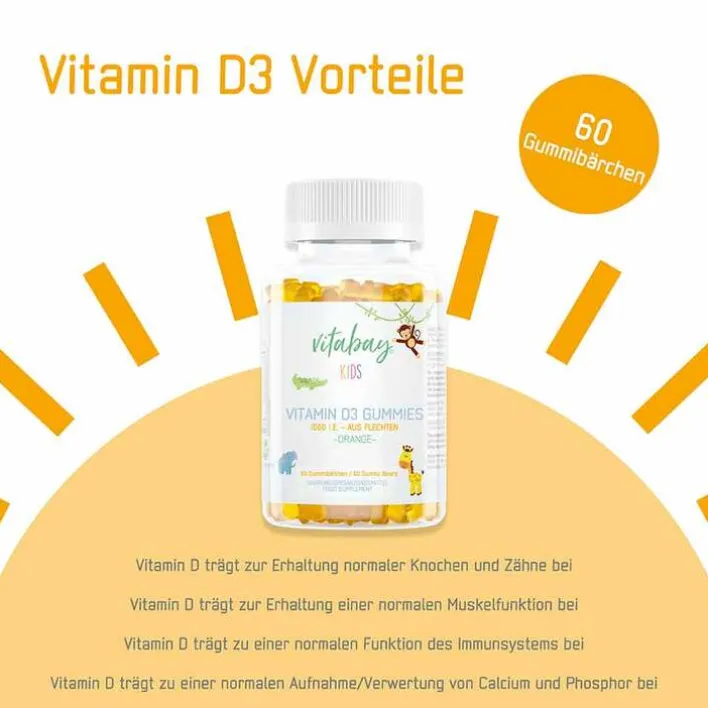 Vitabay Vitamin D3 1.000 I.E. Fruchtgummis Orange veg.Kids, 60 St> Vitamin D (Colecalciferol)