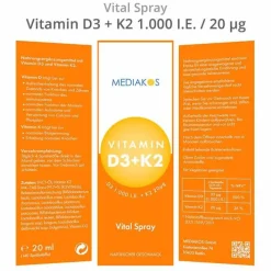 Mediakos Vitamin D3 + K2 1000 I.E. 20 µg Vital Spray, 20 ml><noscript><img width=