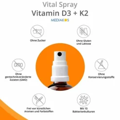 Mediakos Vitamin D3 + K2 1000 I.E. 20 µg Vital Spray, 20 ml><noscript><img width=