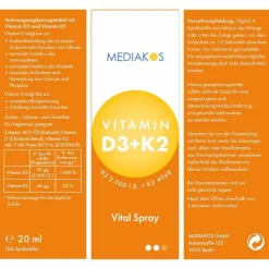 Vitamin D3 + K2 2000 I.E. 40 µg Mediakos Vital Spray, 20 ml