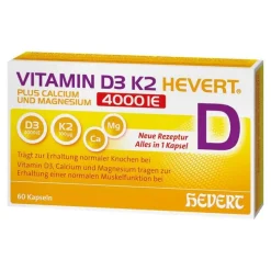 Hevert Vitamin D3 K2 + Calcium und Magnes.ium 4000 IE Kapseln , 60 St> Magnesium|Vitamin D (Colecalciferol)