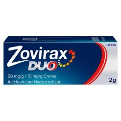Zovirax ® DUO Creme bei Lippenherpes. 5 % Aciclovir, 1 % Hydrocortison, 2 g><noscript><img width=