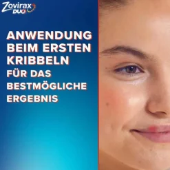 Zovirax ® DUO Creme bei Lippenherpes. 5 % Aciclovir, 1 % Hydrocortison, 2 g><noscript><img width=
