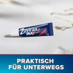 Zovirax ® DUO Creme bei Lippenherpes. 5 % Aciclovir, 1 % Hydrocortison, 2 g><noscript><img width=